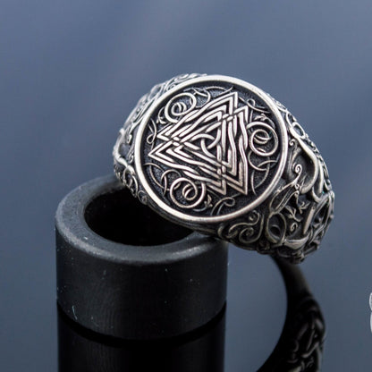 Urnes Style Valknut Symbol 925 Sterling Silver Viking Ring - VikingsBrand