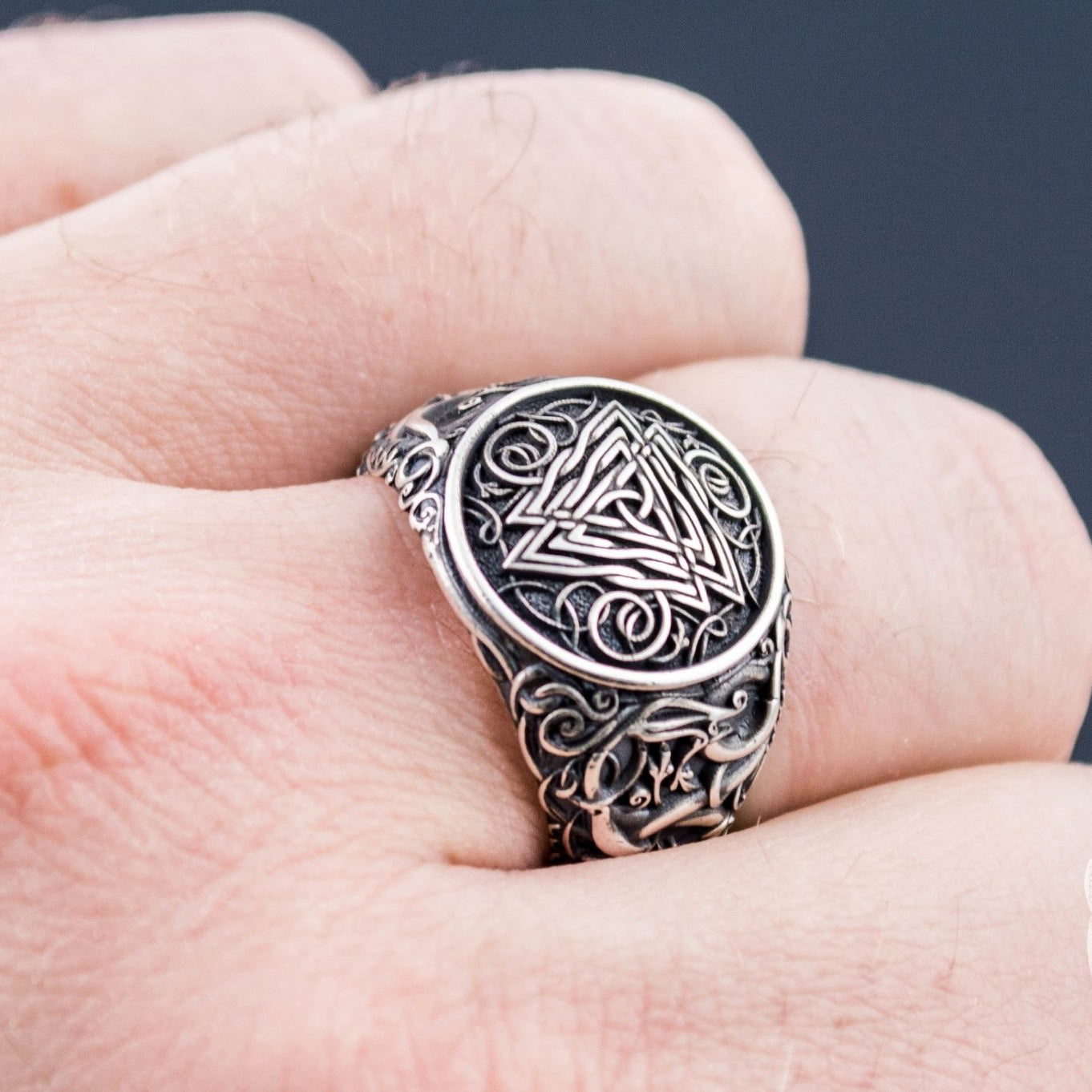 Urnes Style Valknut Symbol 925 Sterling Silver Viking Ring - VikingsBrand