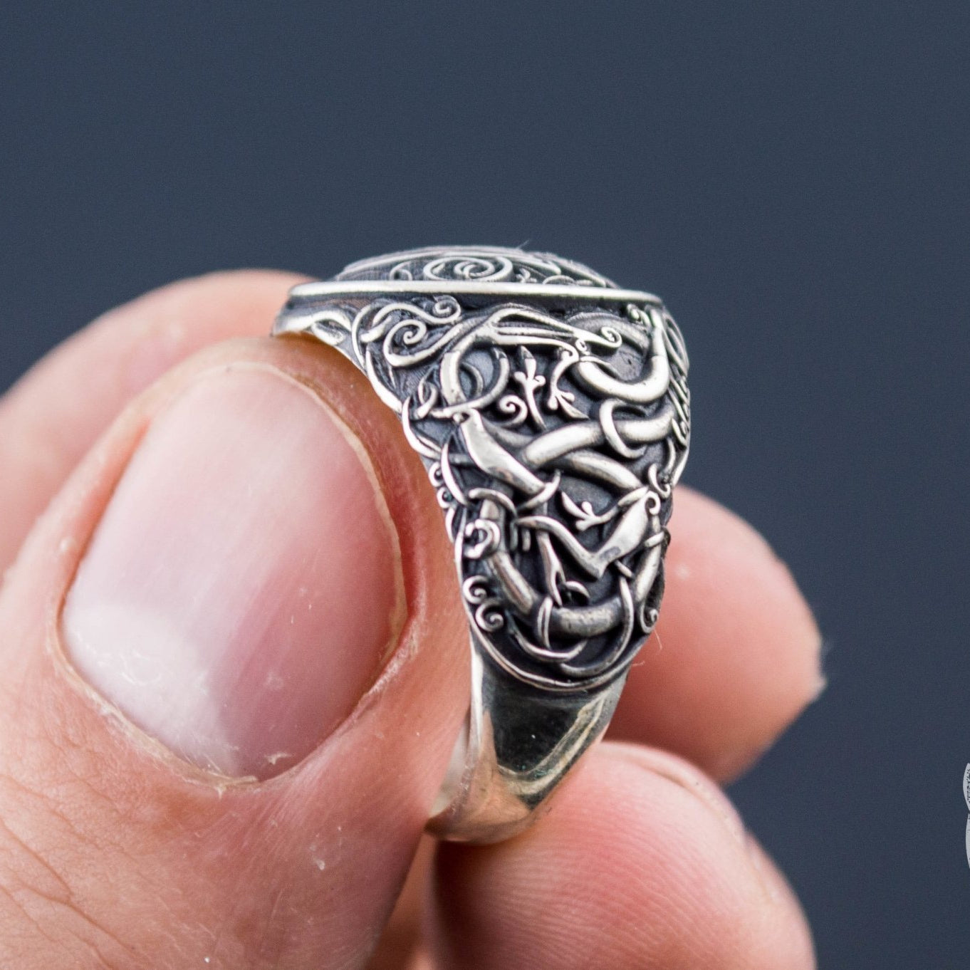 Urnes Style Valknut Symbol 925 Sterling Silver Viking Ring - VikingsBrand