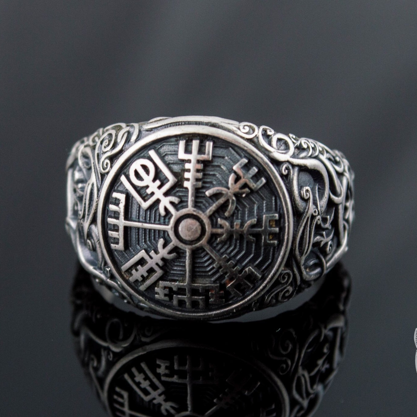 Urnes Style Vegvisir Symbol 925 Sterling Silver Norse Ring - VikingsBrand