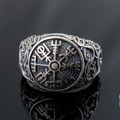 Urnes Style Vegvisir Symbol 925 Sterling Silver Norse Ring - VikingsBrand