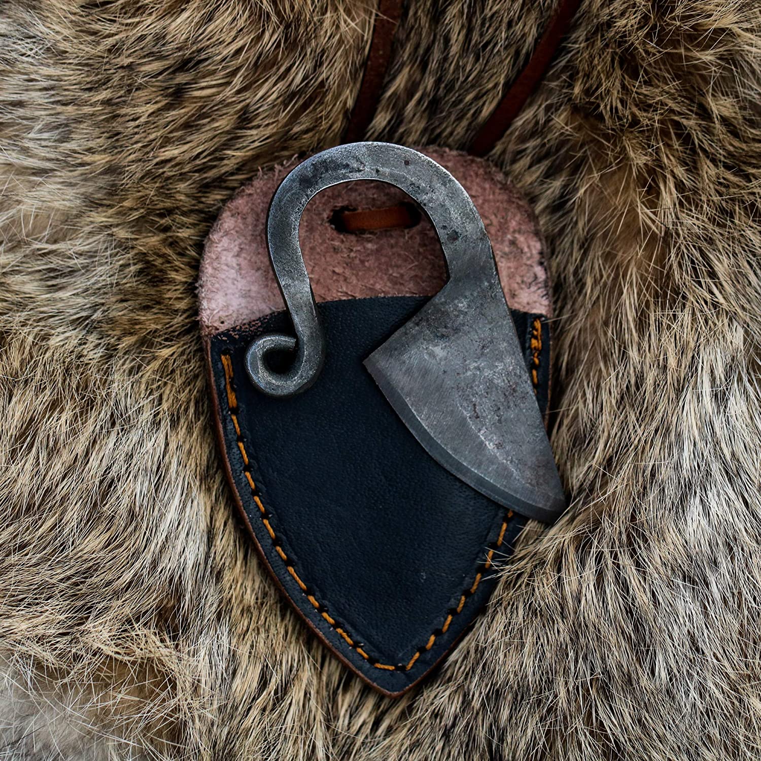 Hand forged Damascus steel Viking neck knife with black leather sheath — VikingsBrand