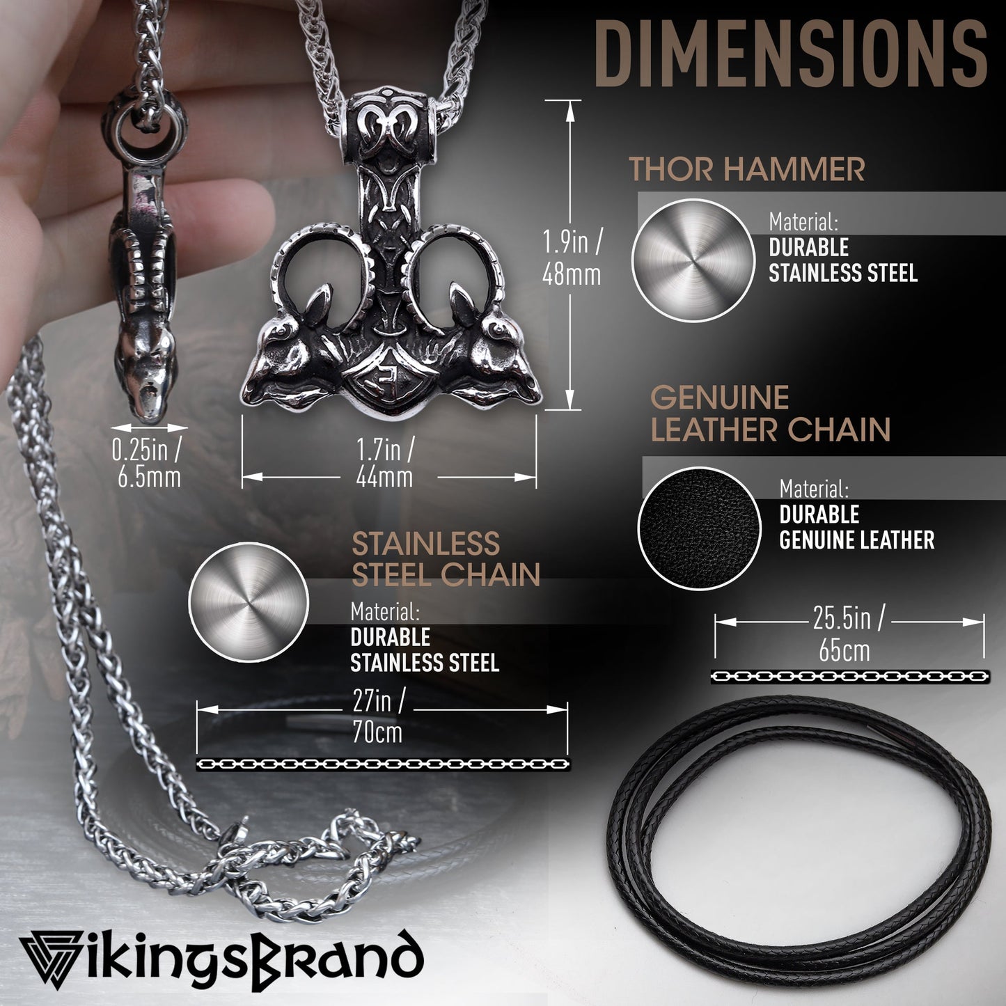 USA SHIPPING ONLY - Stainless Steel Thor Hammer With Two Chains & Wooden Box