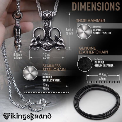 USA SHIPPING ONLY - Stainless Steel Thor Hammer With Two Chains & Wooden Box