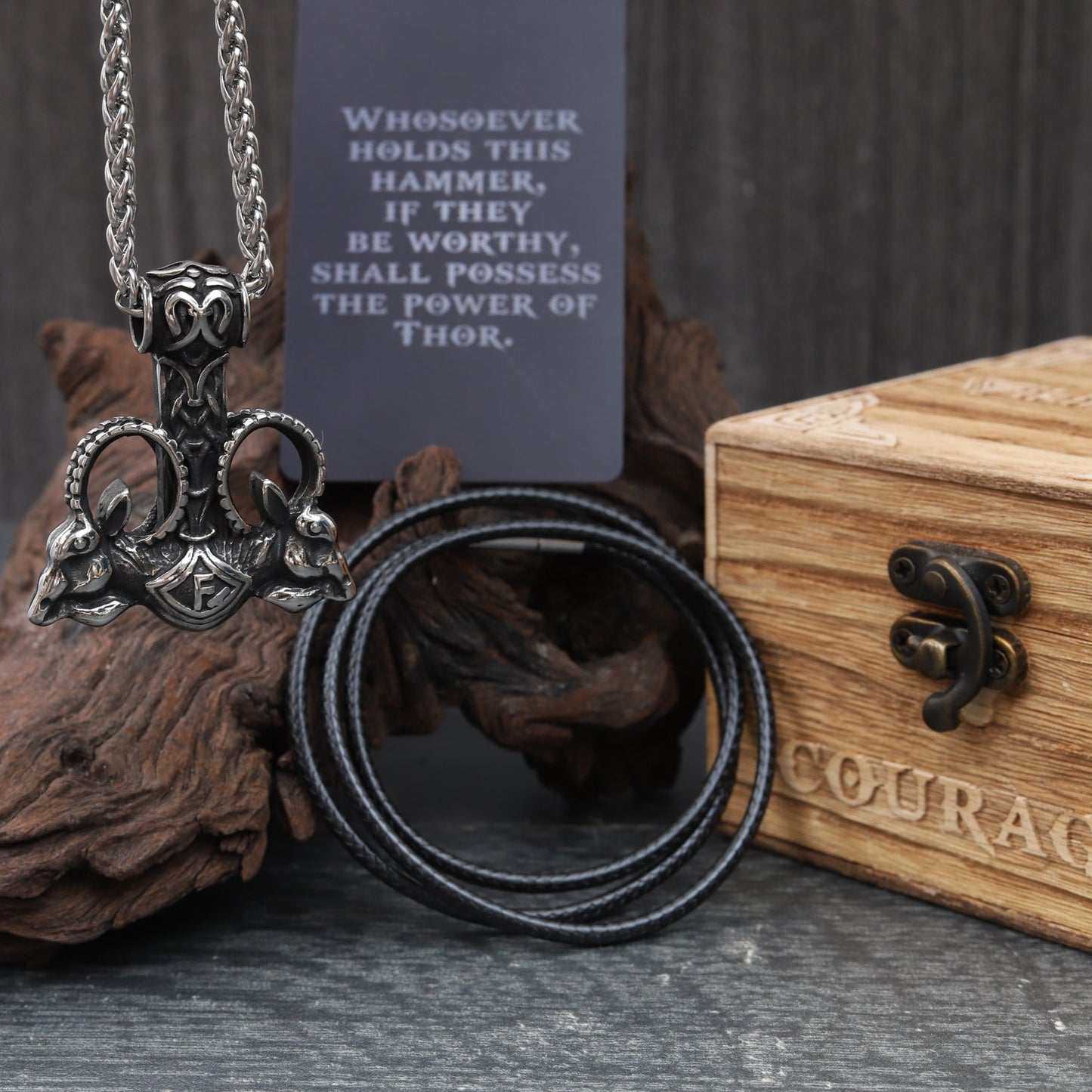 USA SHIPPING ONLY - Stainless Steel Thor Hammer With Two Chains & Wooden Box