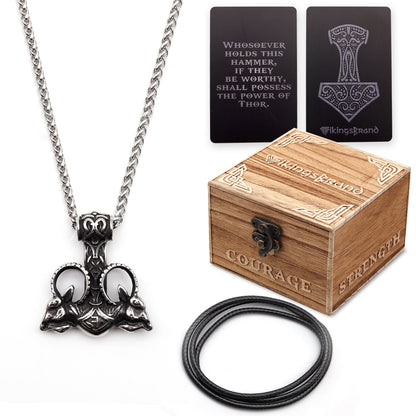 USA SHIPPING ONLY - Stainless Steel Thor Hammer With Two Chains & Wooden Box