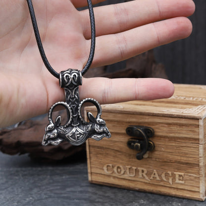 USA SHIPPING ONLY - Stainless Steel Thor Hammer With Two Chains & Wooden Box