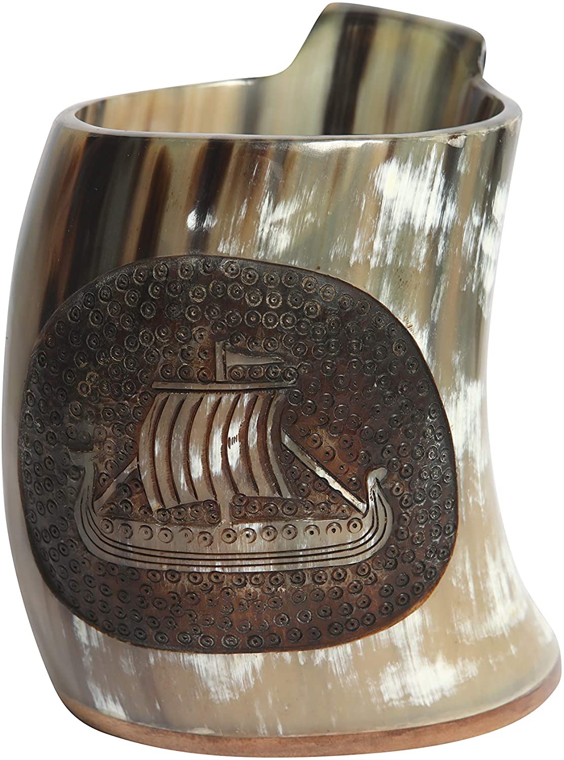USA Shipping Only - Viking Drinking Horns - Carved Drinking Horn Drakkar Mug with Medieval Burlap Sack