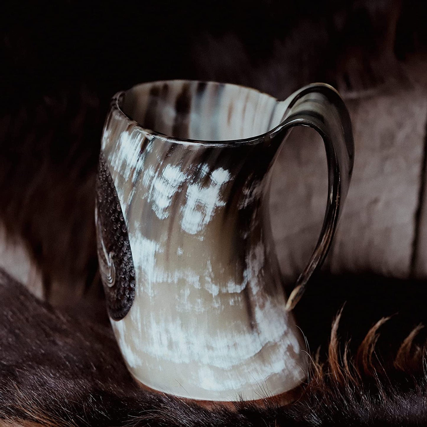 USA Shipping Only - Viking Drinking Horns - Carved Drinking Horn Drakkar Mug with Medieval Burlap Sack