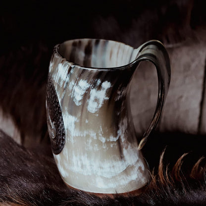 USA Shipping Only - Viking Drinking Horns - Carved Drinking Horn Drakkar Mug with Medieval Burlap Sack