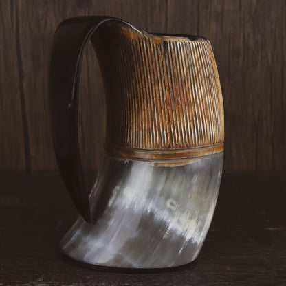 USA Shipping Only - Viking Drinking Horns - Carved Drinking Horn Mug with Medieval Burlap Sack