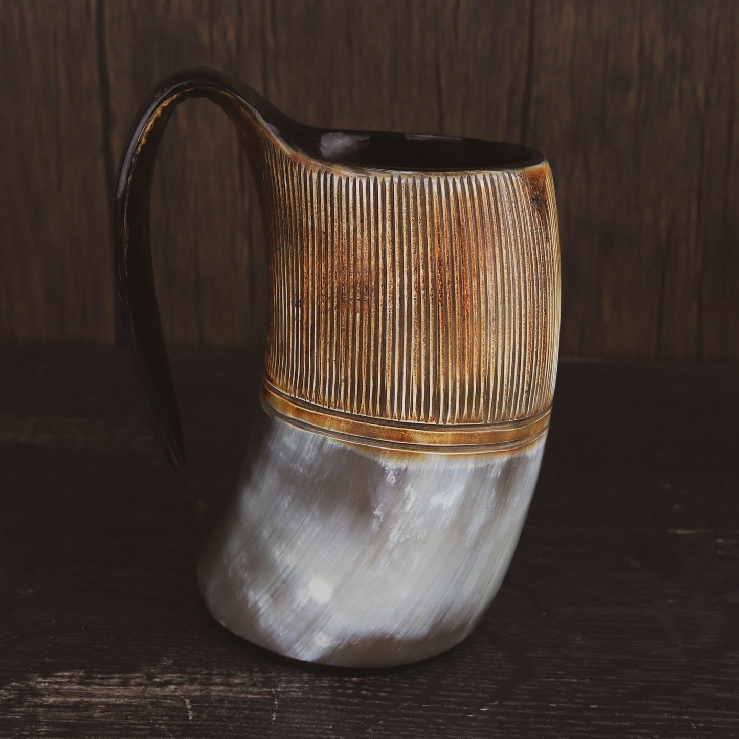 USA Shipping Only - Viking Drinking Horns - Carved Drinking Horn Mug with Medieval Burlap Sack