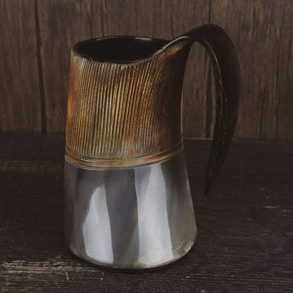 USA Shipping Only - Viking Drinking Horns - Carved Drinking Horn Mug with Medieval Burlap Sack