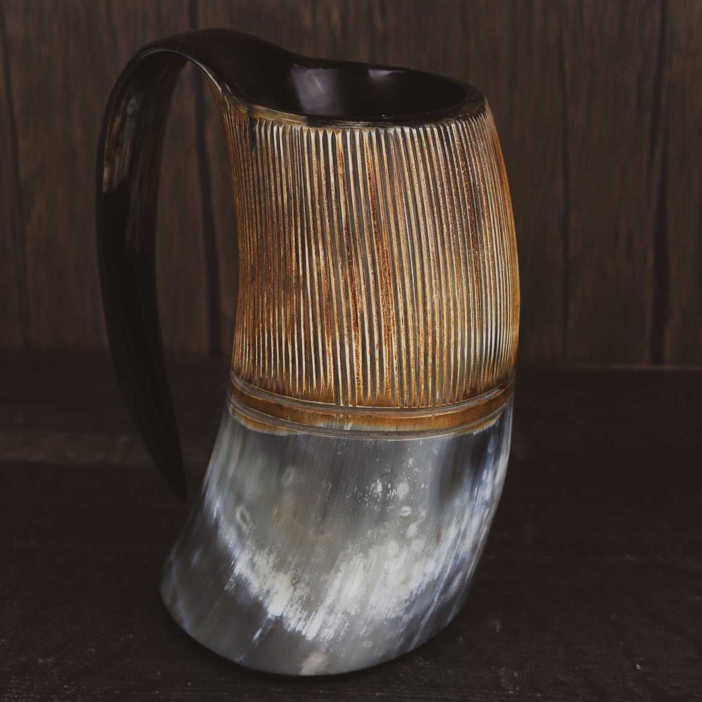 USA Shipping Only - Viking Drinking Horns - Carved Drinking Horn Mug with Medieval Burlap Sack