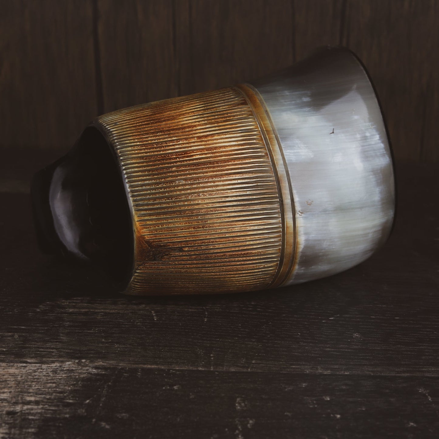 USA Shipping Only - Viking Drinking Horns - Carved Drinking Horn Mug with Medieval Burlap Sack