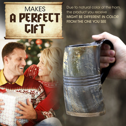 USA SHIPPING ONLY - VikingsBrand 30 oz. Ox Horn Beer Mug Set with Bottle Opener and Medieval Shot Glass for Ale
