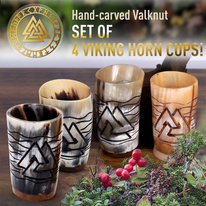 USA SHIPPING ONLY - VikingsBrand 7 oz. Viking Ox Horn Shoot Glasses Set of 4