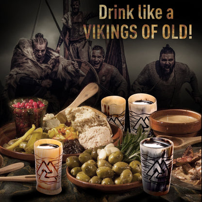 USA SHIPPING ONLY - VikingsBrand 7 oz. Viking Ox Horn Shoot Glasses Set of 4