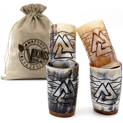 USA SHIPPING ONLY - VikingsBrand 7 oz. Viking Ox Horn Shoot Glasses Set of 4