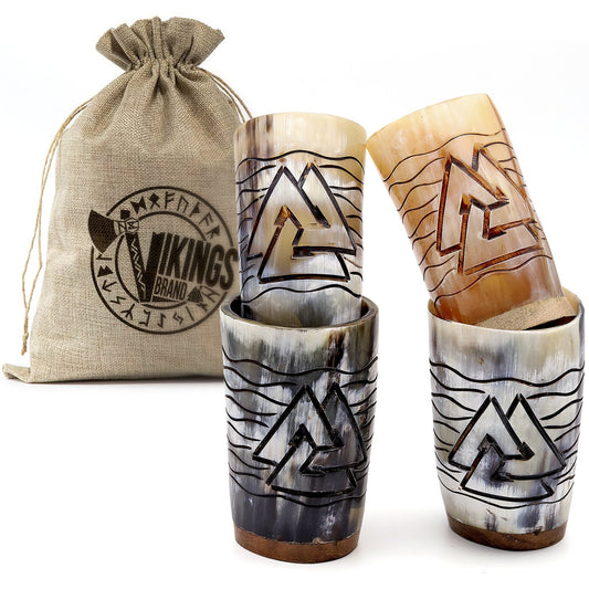 USA SHIPPING ONLY - VikingsBrand 7 oz. Viking Ox Horn Shoot Glasses Set of 4