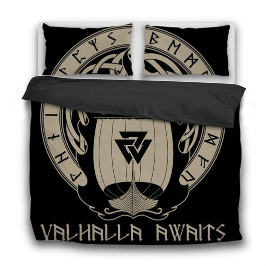 Valhalla Awaits Viking 3 Pcs Bedding Sets - VikingsBrand