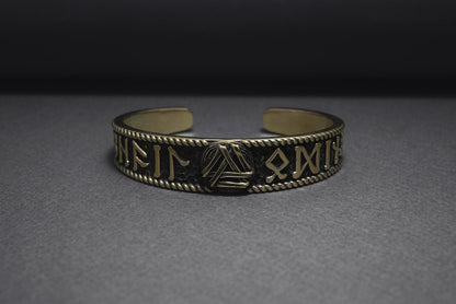 Valknut and Elder Futhark runes Arm Ring - Viking Bracelet