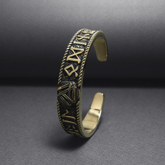 Valknut and Elder Futhark runes Arm Ring - Viking Bracelet