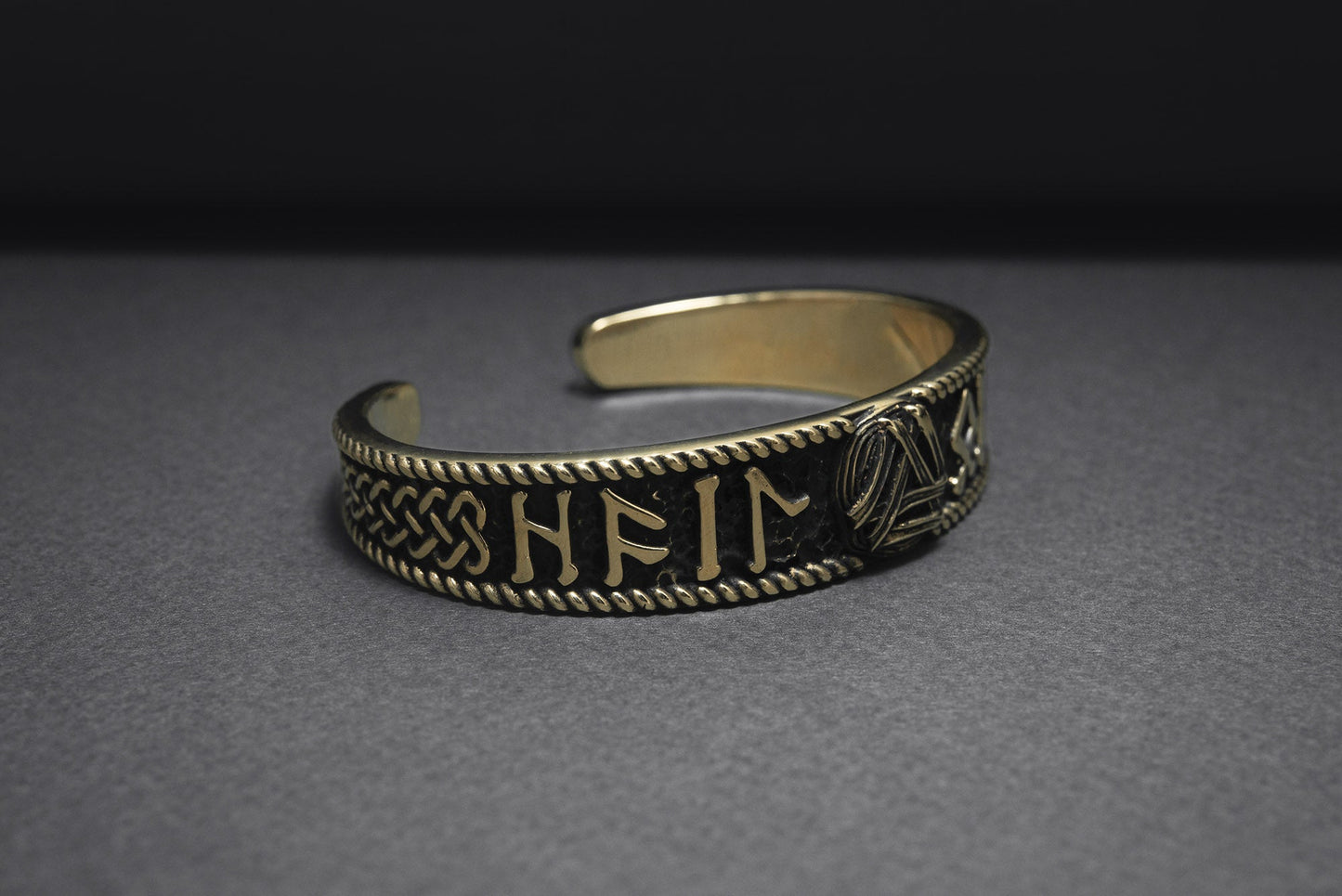 Valknut and Elder Futhark runes Arm Ring - Viking Bracelet