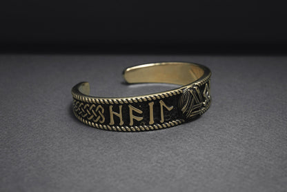 Valknut and Elder Futhark runes Arm Ring - Viking Bracelet