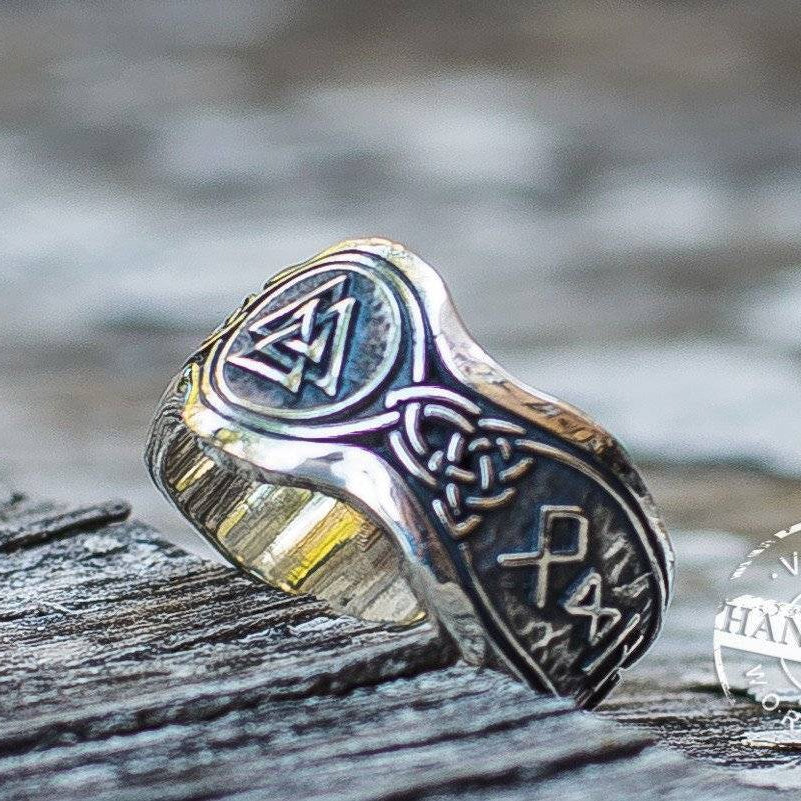 Valknut Ring With HAIL ODIN Runes - VikingsBrand