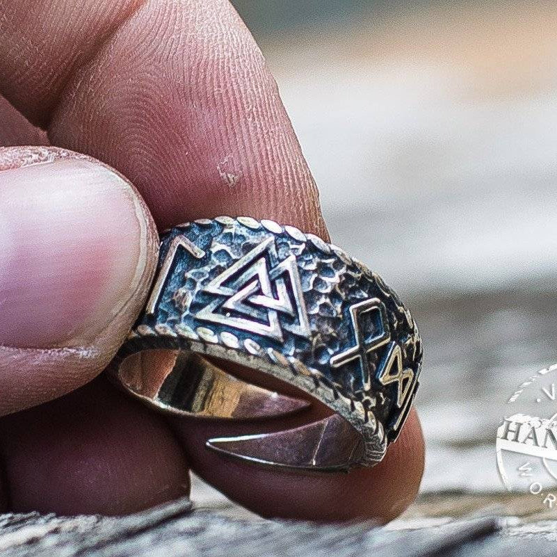 Valknut Ring with Hail Odin Runes VER 2 - VikingsBrand