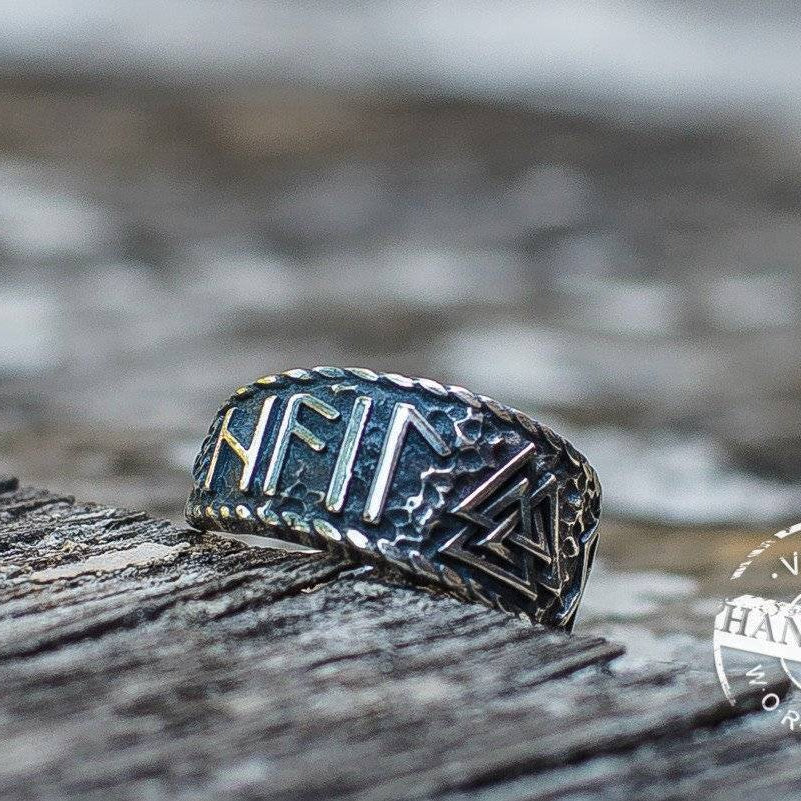 Valknut Ring with Hail Odin Runes VER 2 - VikingsBrand