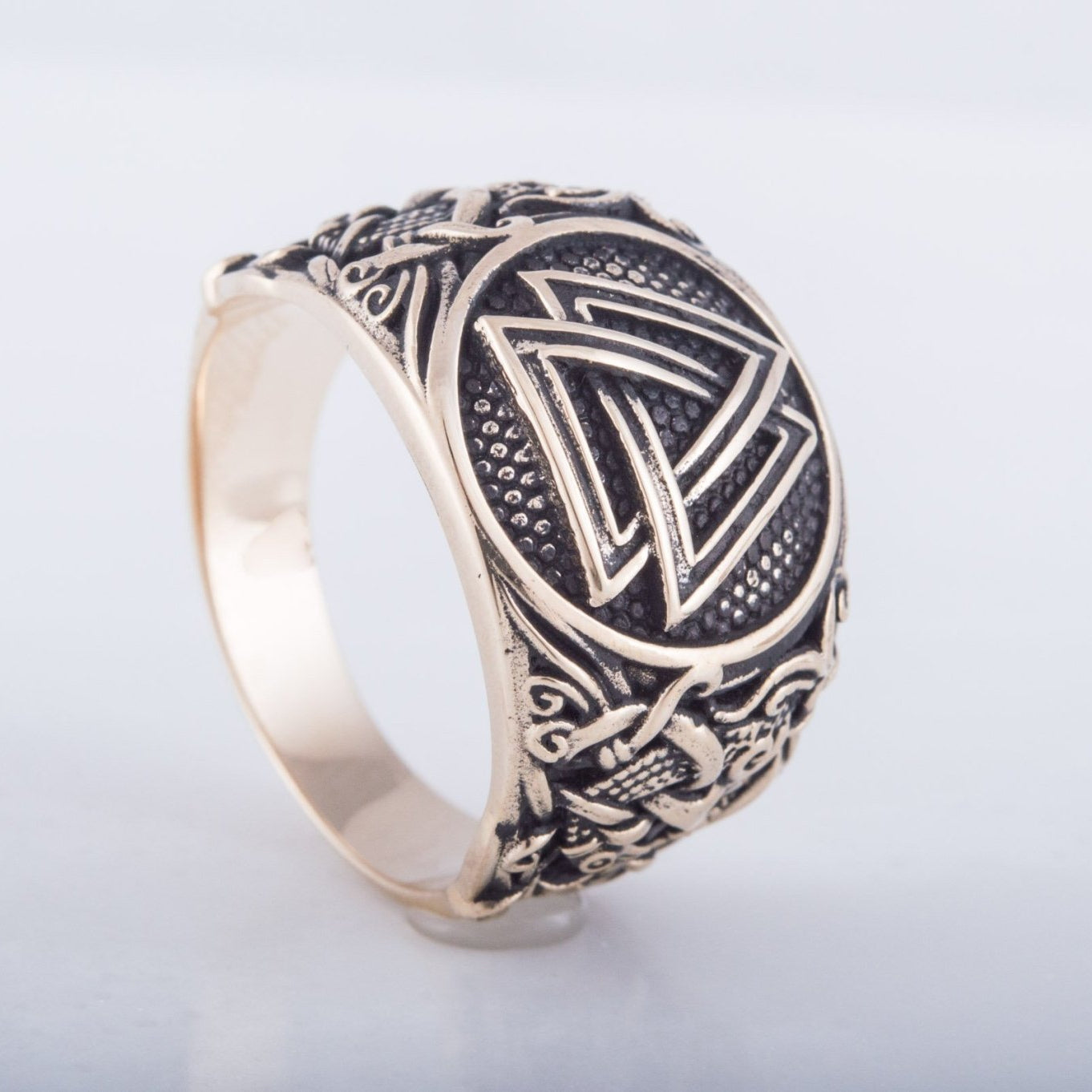 Valknut Ring with Mammen Ornament Handcrafted Bronze Viking Ring