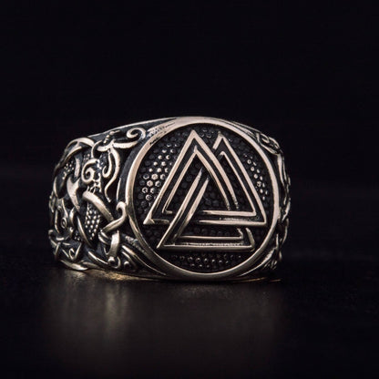 Valknut Ring with Mammen Ornament Handcrafted Bronze Viking Ring