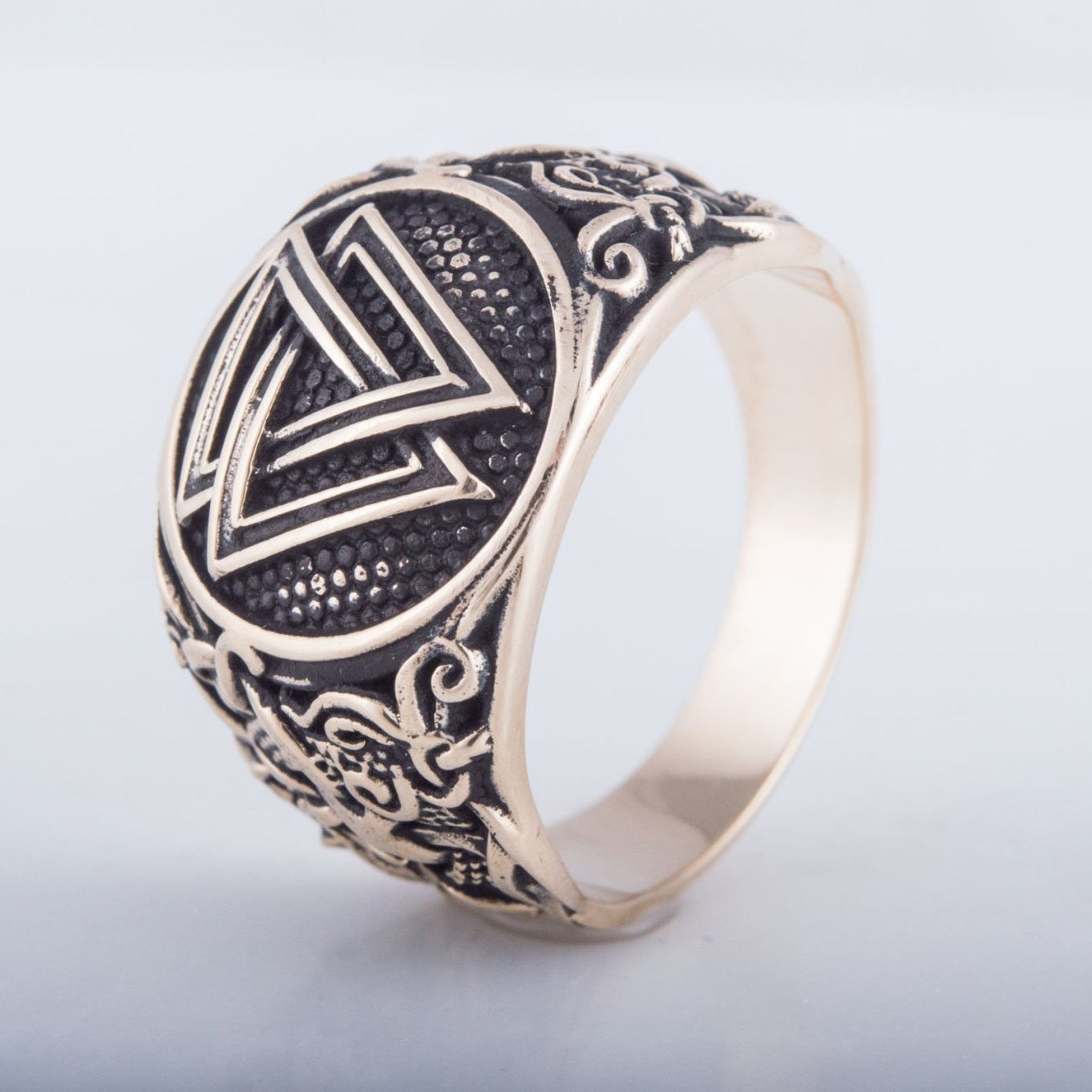 Valknut Ring with Mammen Ornament Handcrafted Bronze Viking Ring