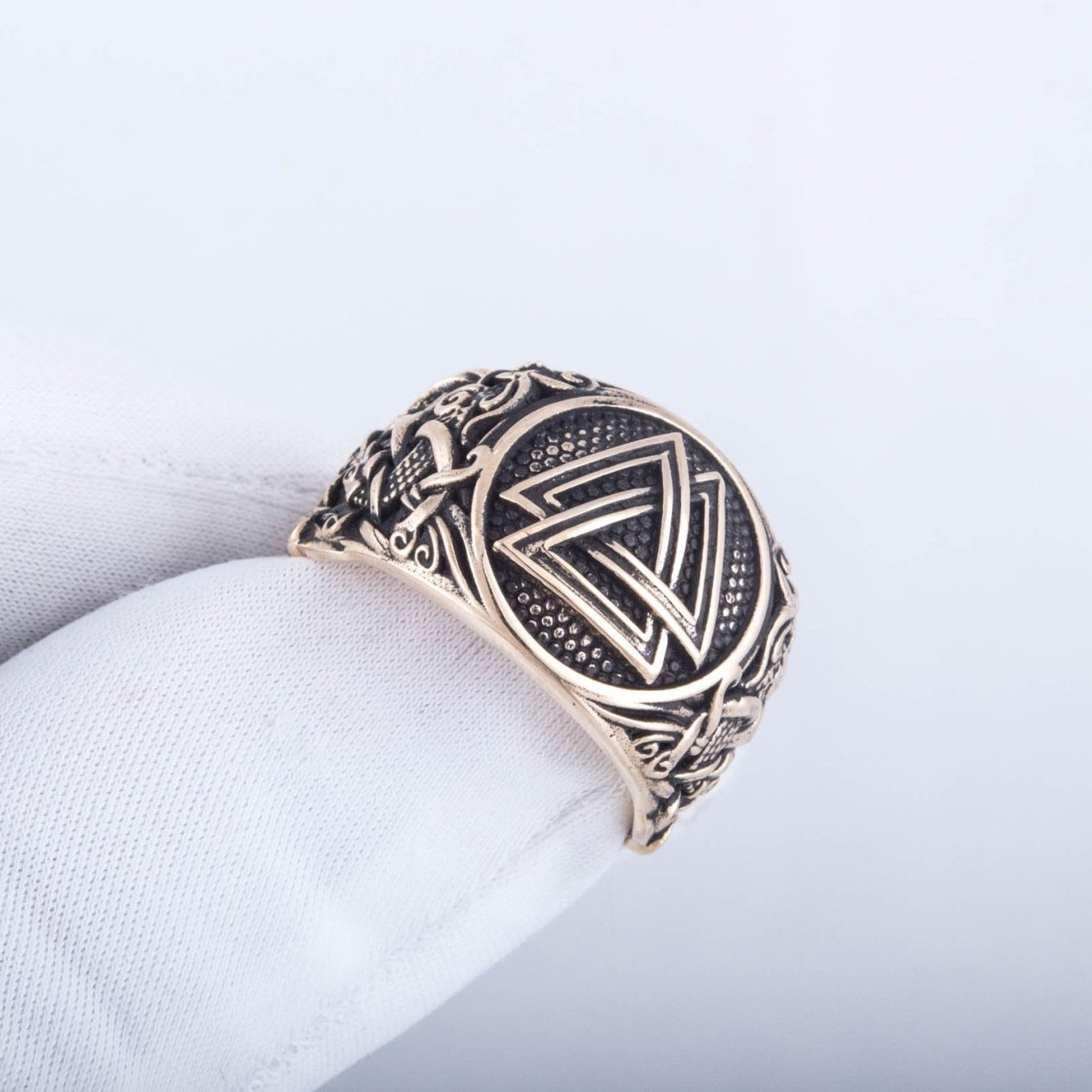 Valknut Ring with Mammen Ornament Handcrafted Bronze Viking Ring