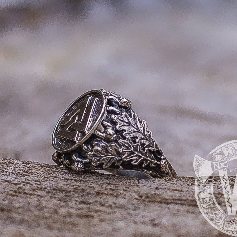 Valknut Ring with Oak Leaves and Acorns Sterling Silver Viking Ring - VikingsBrand