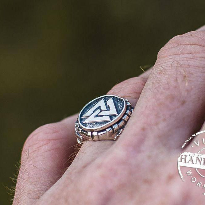 Valknut Ring with Oak Leaves | Handcrafted Sterling Silver Viking Jewelry | Norse Jewelry - VikingsBrand