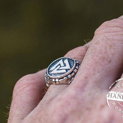 Valknut Ring with Oak Leaves | Handcrafted Sterling Silver Viking Jewelry | Norse Jewelry - VikingsBrand