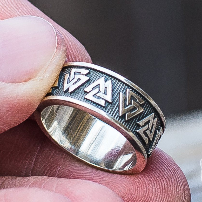 Valknut Symbol 925 Sterling Silver Viking Ring - VikingsBrand