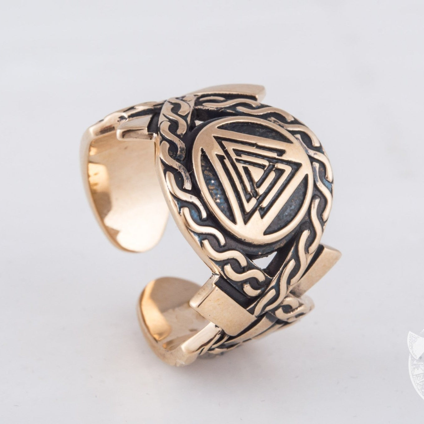 Valknut Symbol Bronze Viking Ring with Norse Ornament