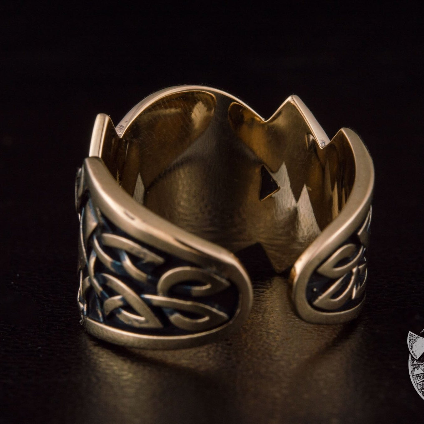 Valknut Symbol Bronze Viking Ring with Norse Ornament