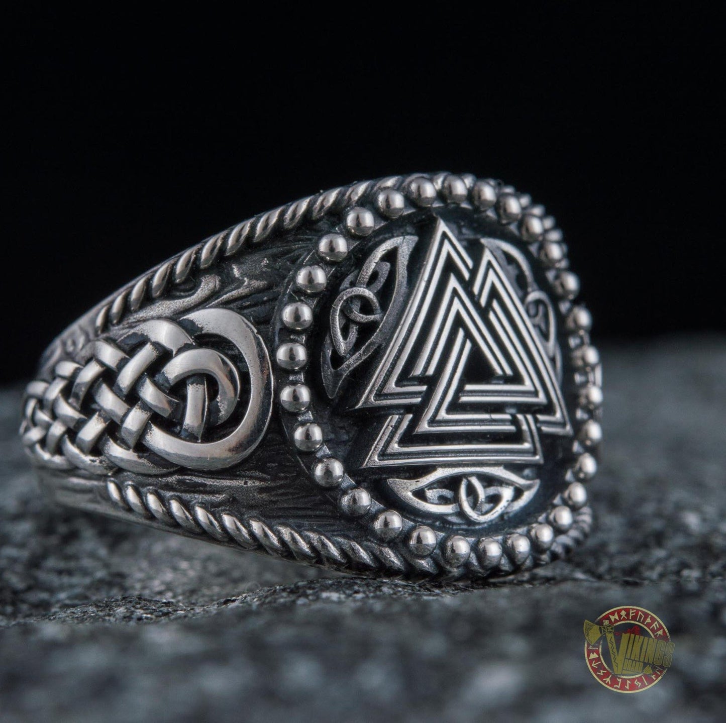 Valknut Symbol with Norse Ornament Sterling Silver Scandinavian Viking Jewelry