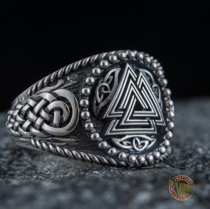 Valknut Symbol with Norse Ornament Sterling Silver Scandinavian Viking Jewelry
