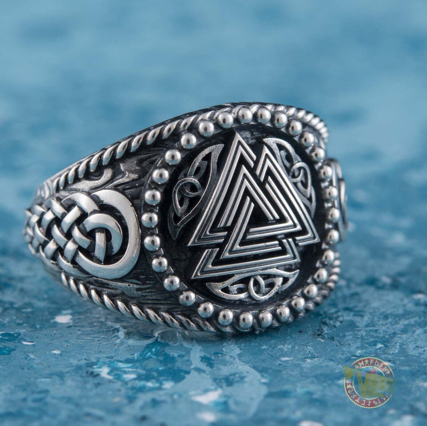 Valknut Symbol with Norse Ornament Sterling Silver Scandinavian Viking Jewelry