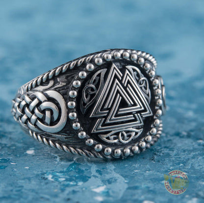 Valknut Symbol with Norse Ornament Sterling Silver Scandinavian Viking Jewelry