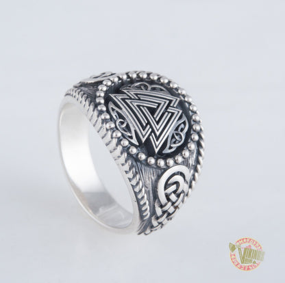 Valknut Symbol with Norse Ornament Sterling Silver Scandinavian Viking Jewelry