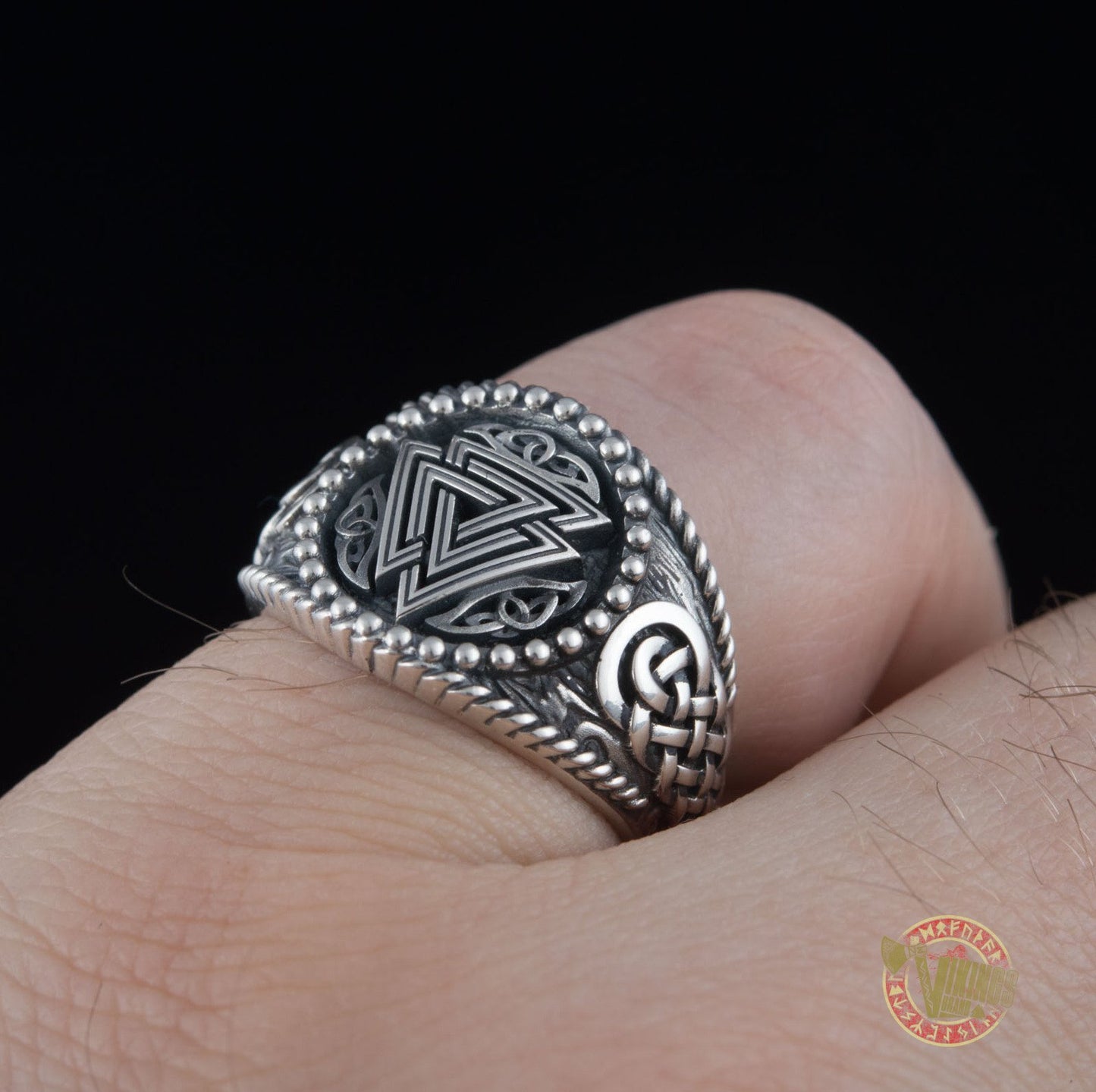 Valknut Symbol with Norse Ornament Sterling Silver Scandinavian Viking Jewelry