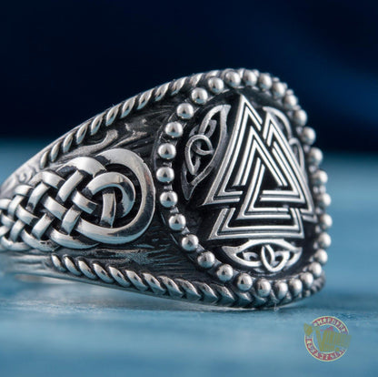 Valknut Symbol with Norse Ornament Sterling Silver Scandinavian Viking Jewelry
