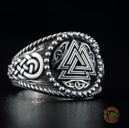 Valknut Symbol with Norse Ornament Sterling Silver Scandinavian Viking Jewelry